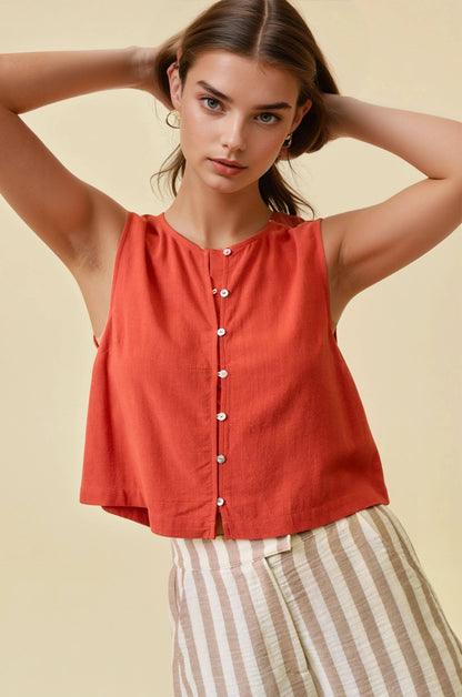 Anna Cropped Buttoned Tank Top