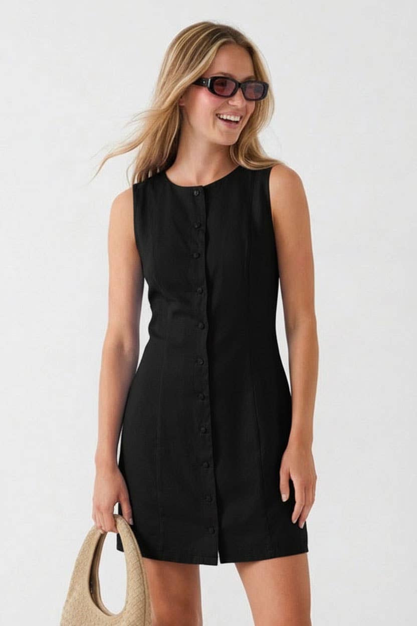 Britt Sleeveless Button Front Mini Shift Dress