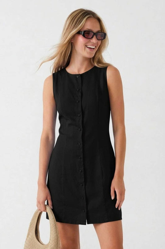 Britt Sleeveless Button Front Mini Shift Dress