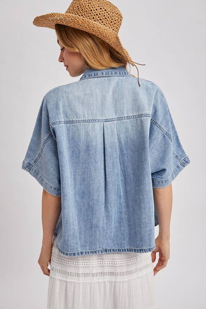 Stephanie Boxy Short Sleeve Denim Shirt