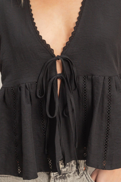 Ivy Lace Trim Tie Front Top