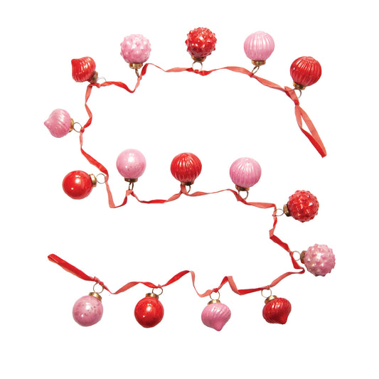 Red + Pink Mercury Glass Ornament Garland
