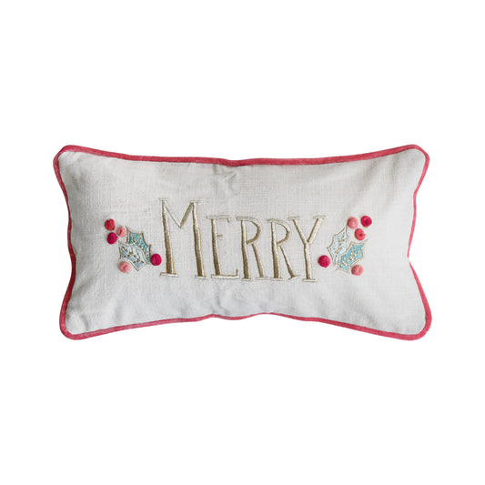 Merry Mistletoe Embroidered Pillow