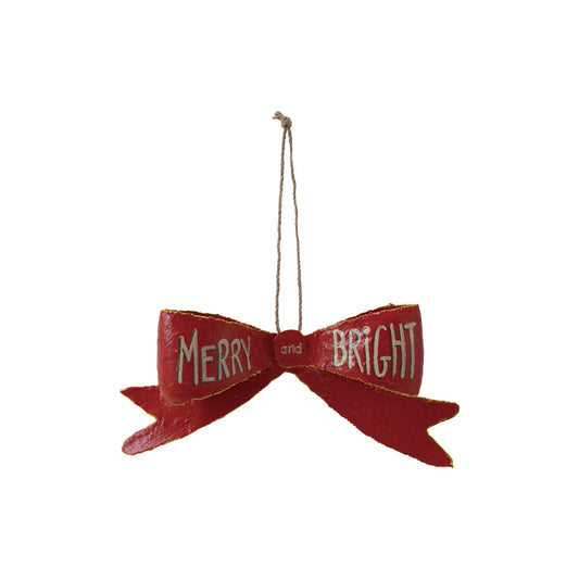 Merry & Bright Metal Bow Ornament