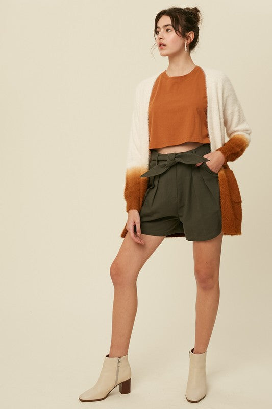 Olive Belted Twill Shorts