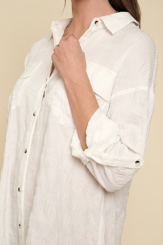 Alex Textured Button Down Shirt Dress